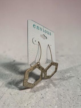 Envious Hexagon Drop Earrings in Antiqued Gold